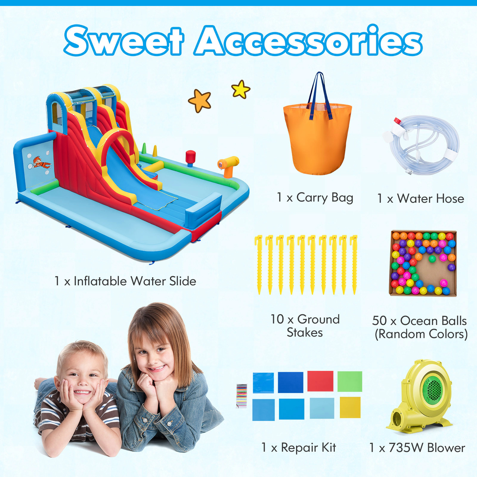 SUGIFT Inflatable Water Slide Park with 140-in Slide Dual Splash Pools Ball Pit and 735W Blower
