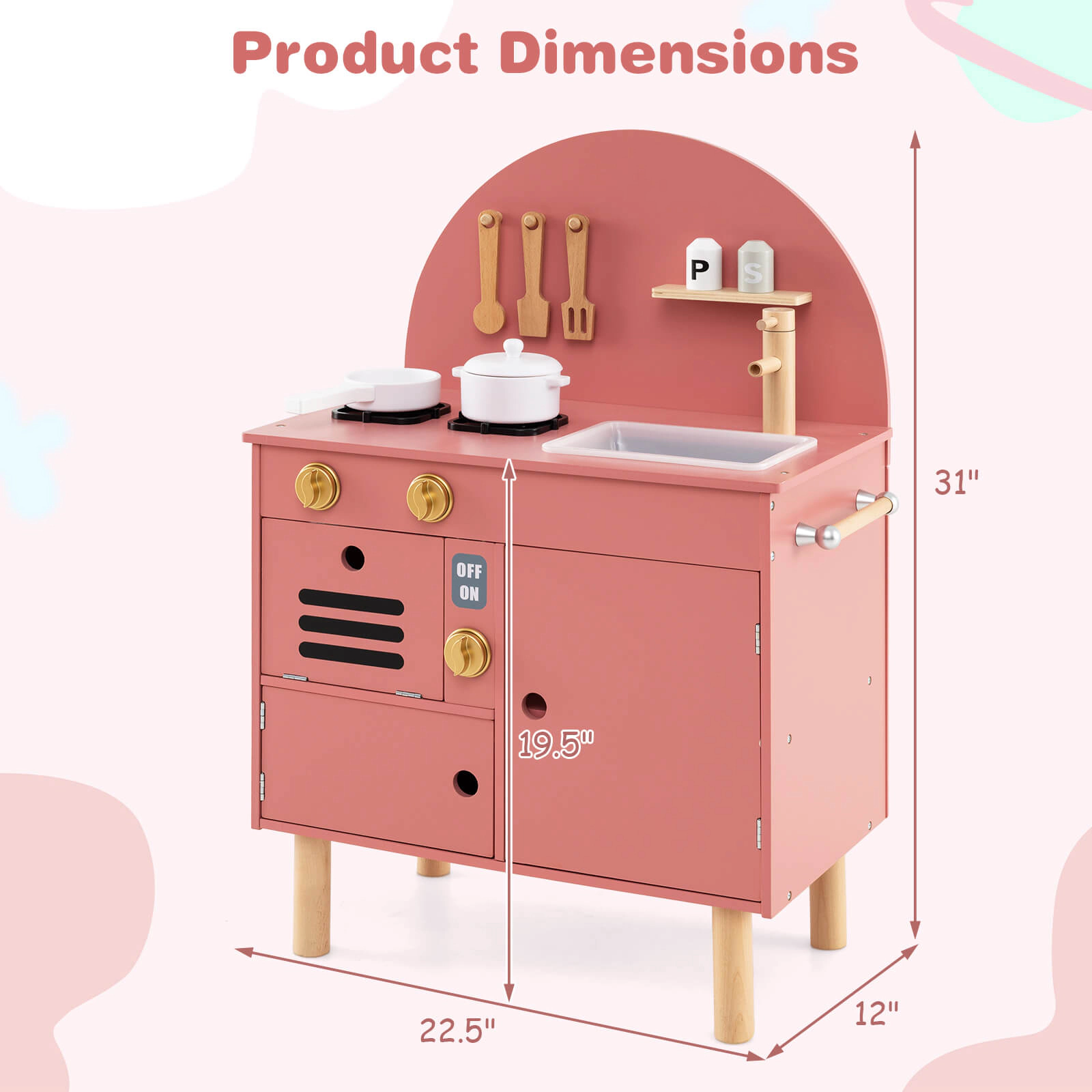 Costway Play Kitchen for Kids with Stoves Faucet Sink Microwave Oven Cooking Accessories Pink