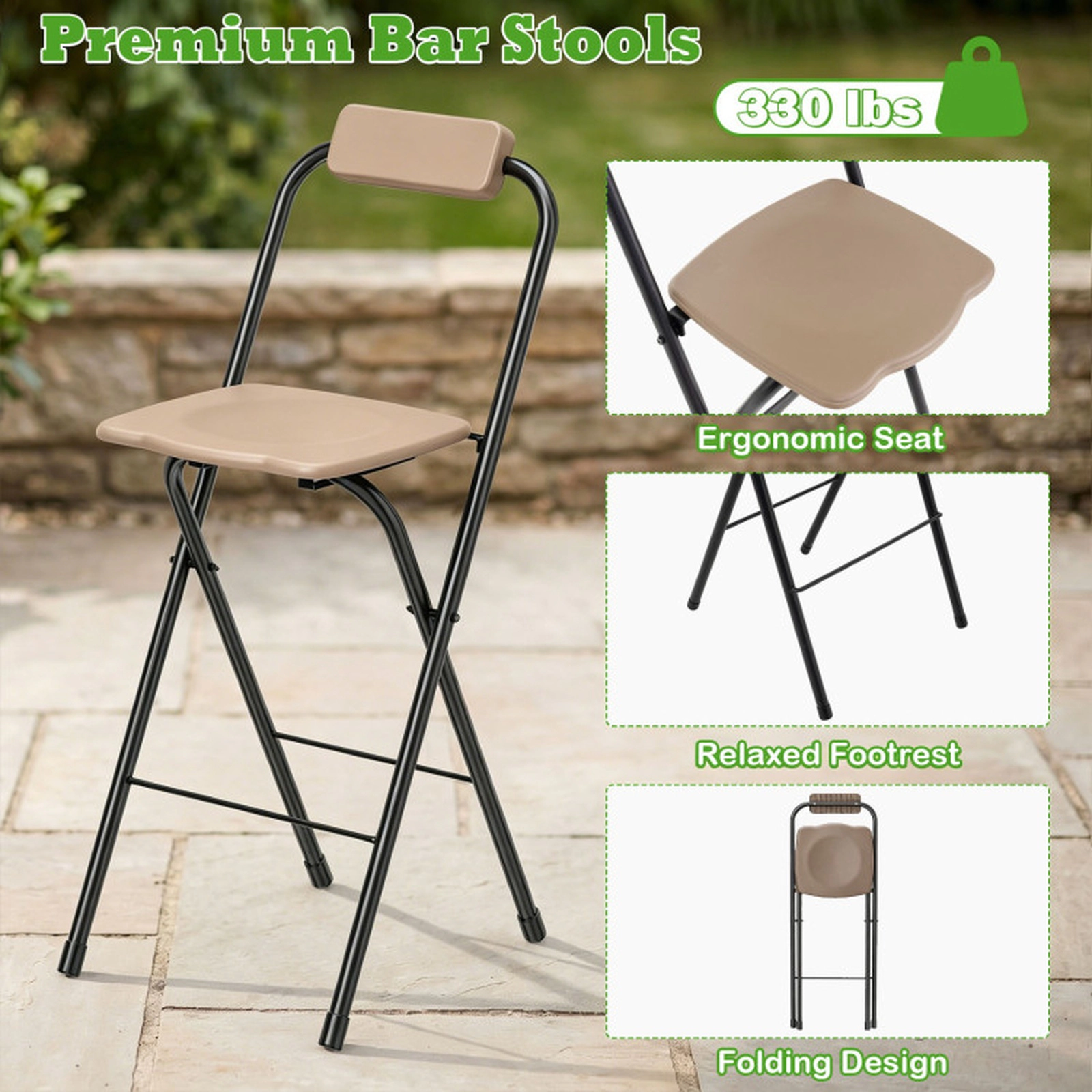 SUGIFT Portable Folding Bar Height Stools 330-Lb Capacity 28-in Seat Height Brown Black