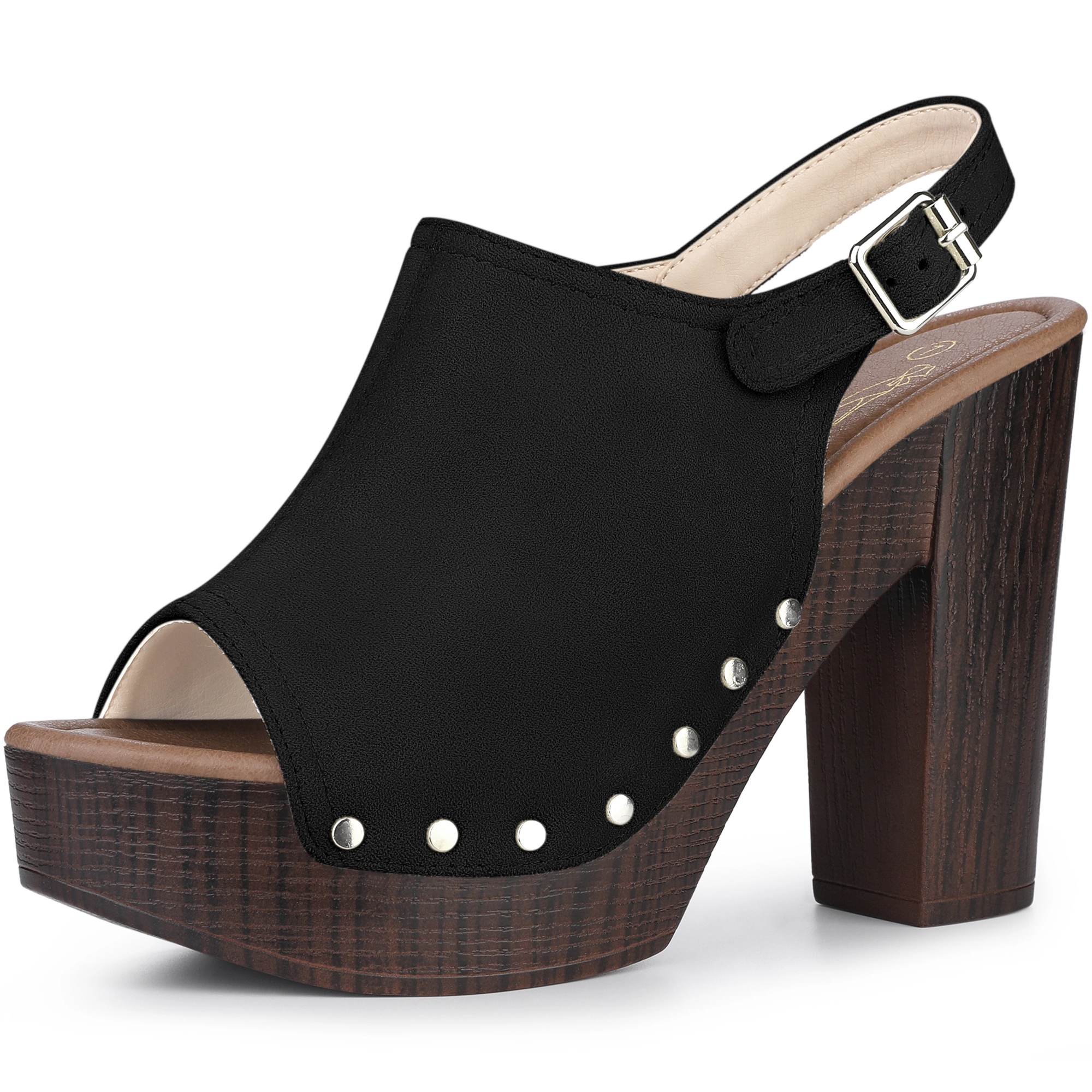 BLISSFUL STEP Women's Open Toe Slingback Platform Chunky High Heel Buckle Sandals