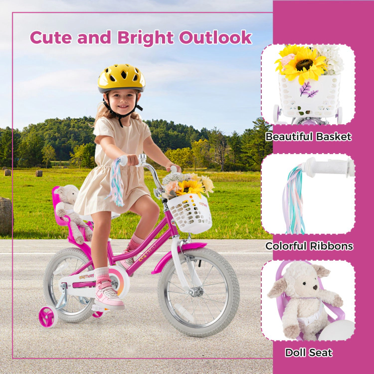 Hivvago Kids Bike 16 Inch with Training Wheels and 2 Brake System for 4-7 Years Old