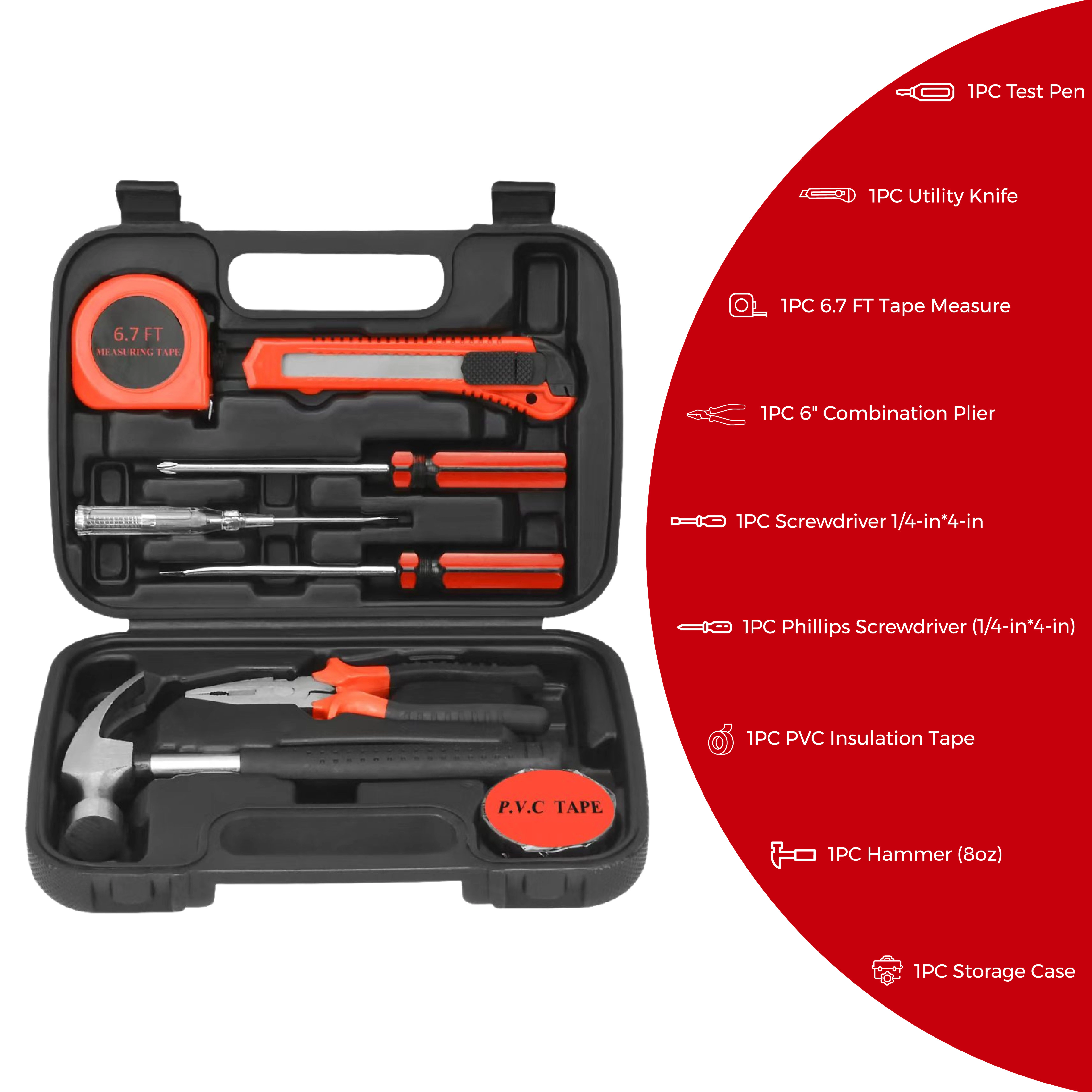 Pursonic Unisex 9-Piece Household DIY Repair & Maintenance Tool Set