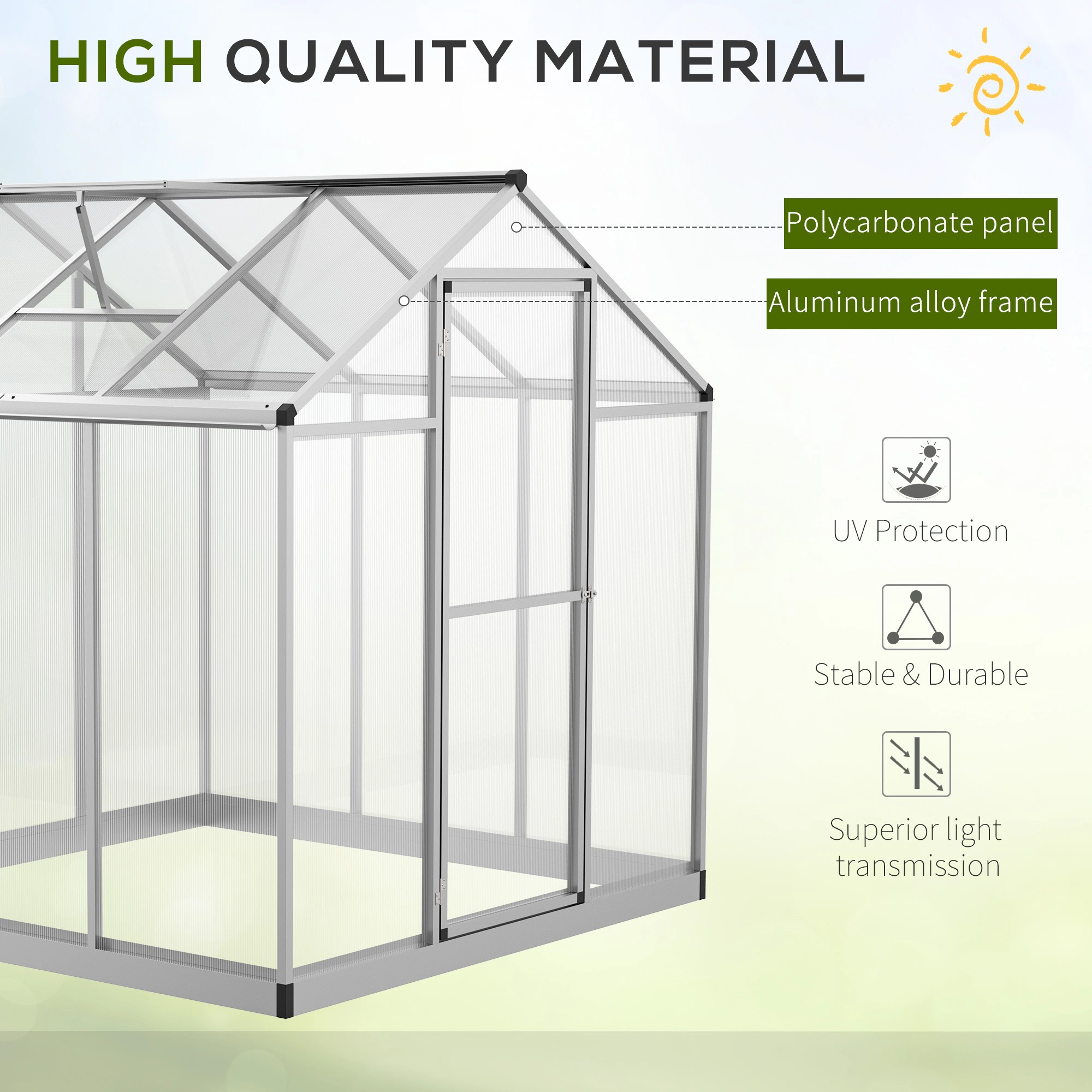 HONGGE Walk-In Polycarbonate Greenhouse with Roof Vent, Greenhouse for Winter