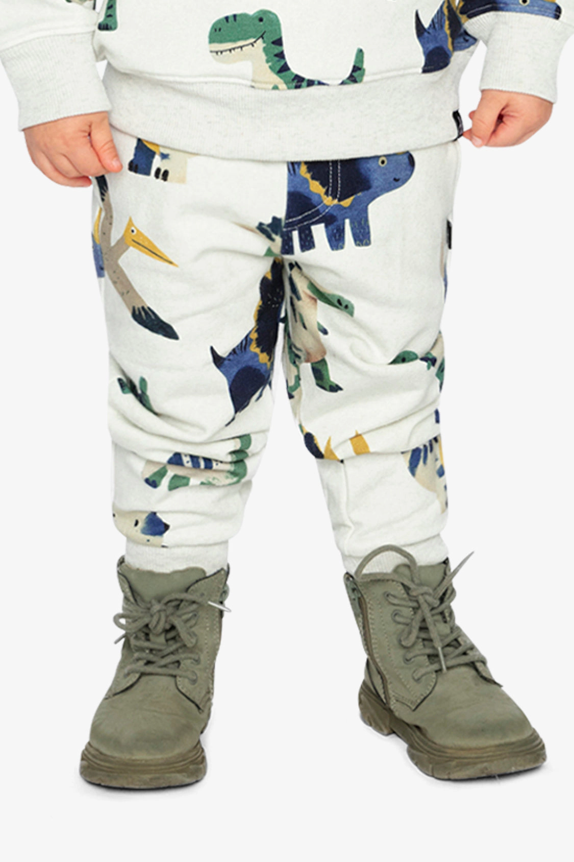 Deux par Deux Boys Fleece Dinosaur Print Drawstring Sweatpants with Pockets