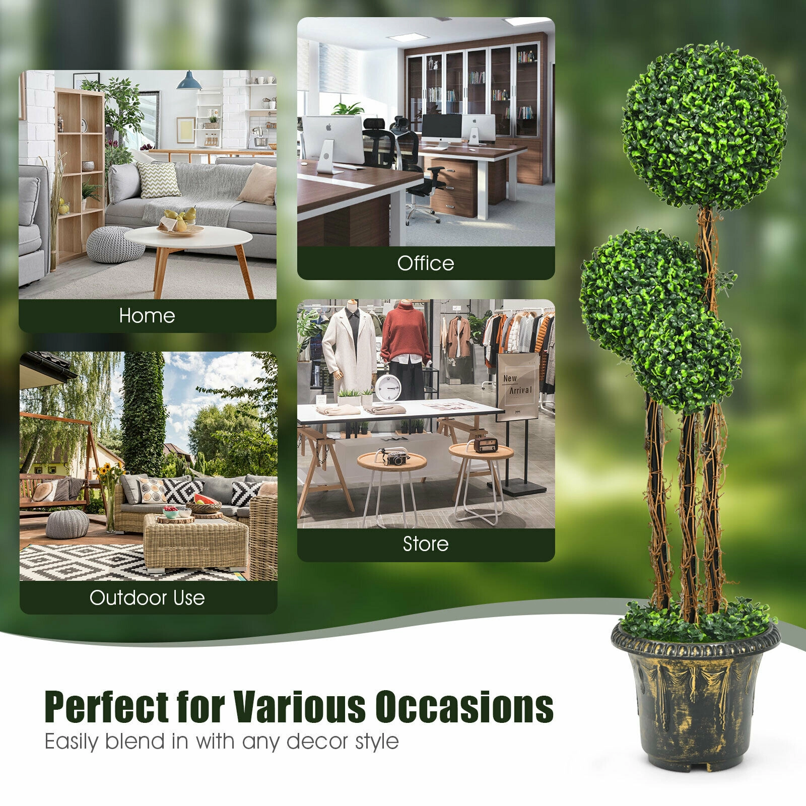 Slickblue 48-Inch Artificial Ficus Tree with Wood Rattan Trunk and Planter
