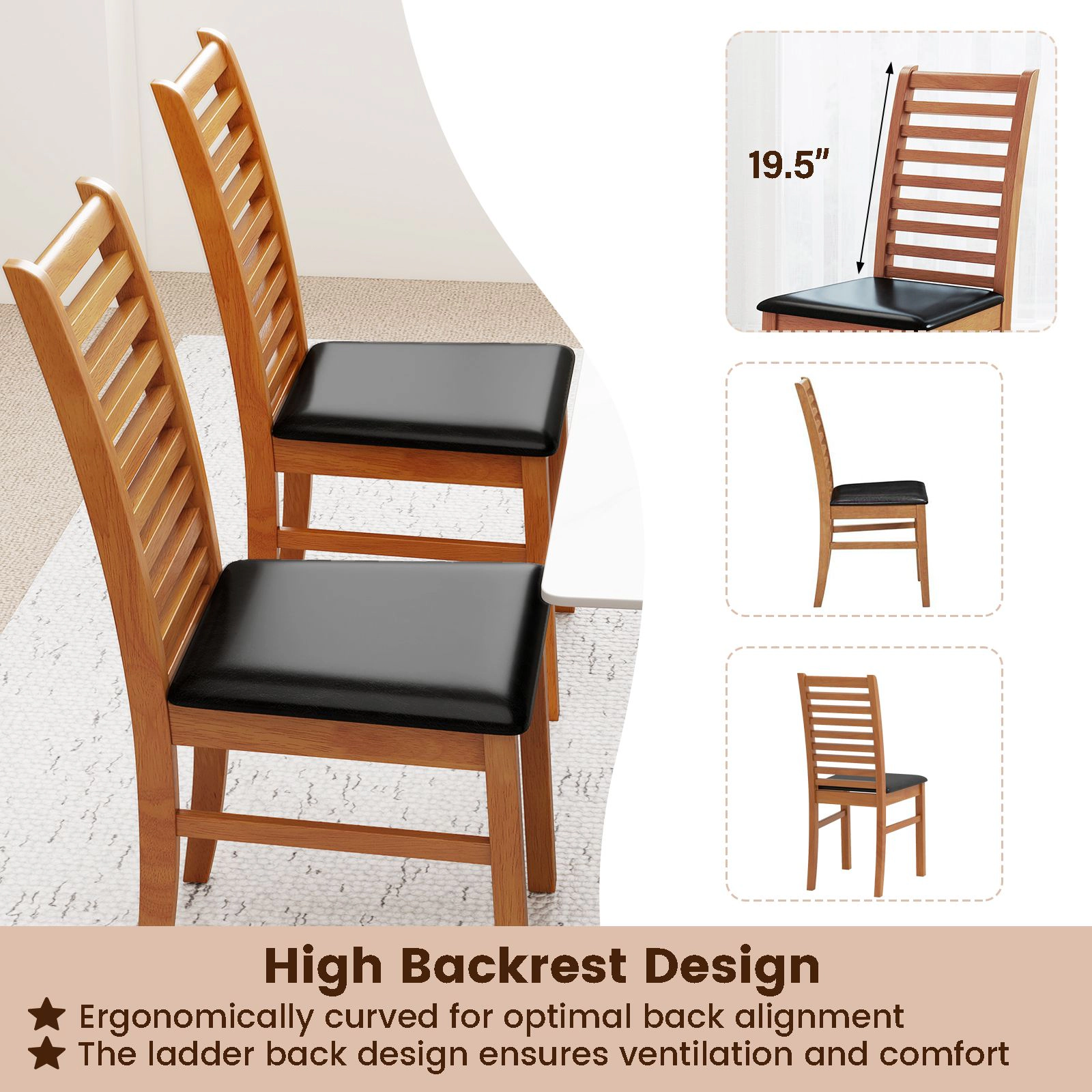 SlickBlue Unisex Set of 2 Padded Wooden Dining Chairs with High Backs