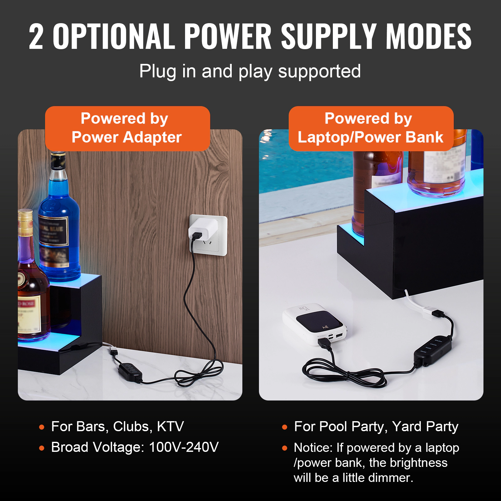 HONGGE LED Lighted Liquor Bottle Display Commercial Illuminated Home Bar Shelf Whiskey Rack Stand Acrylic Drink Shelves