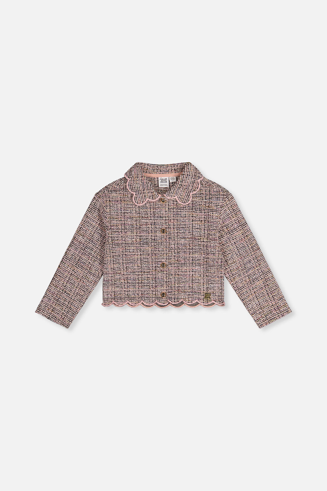 Deux par Girls Knit Short Jacket with Button Front and Scalloped Collar Hem