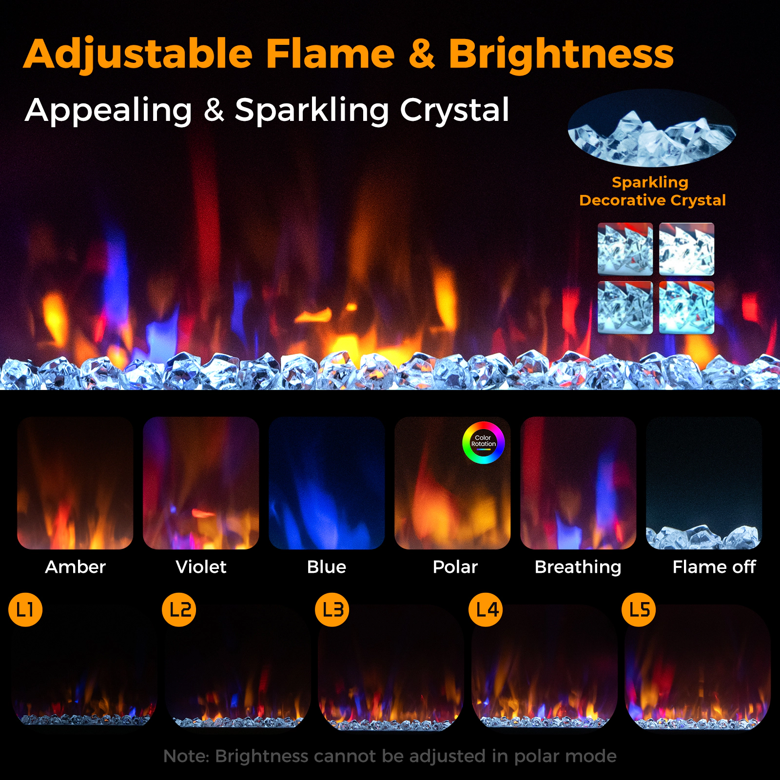 SlickBlue Infrared Electric Fireplace Heater, 5120 BTU 1500W, 6 Flame Color