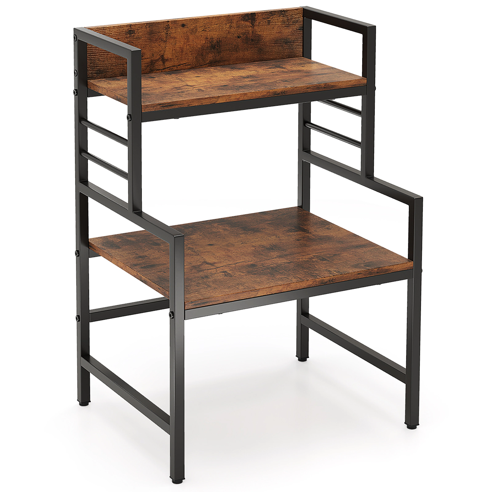 SUGIFT 3-Tier Microwave Stand Rustic Brown with 2 Open Shelves and Metal Frame