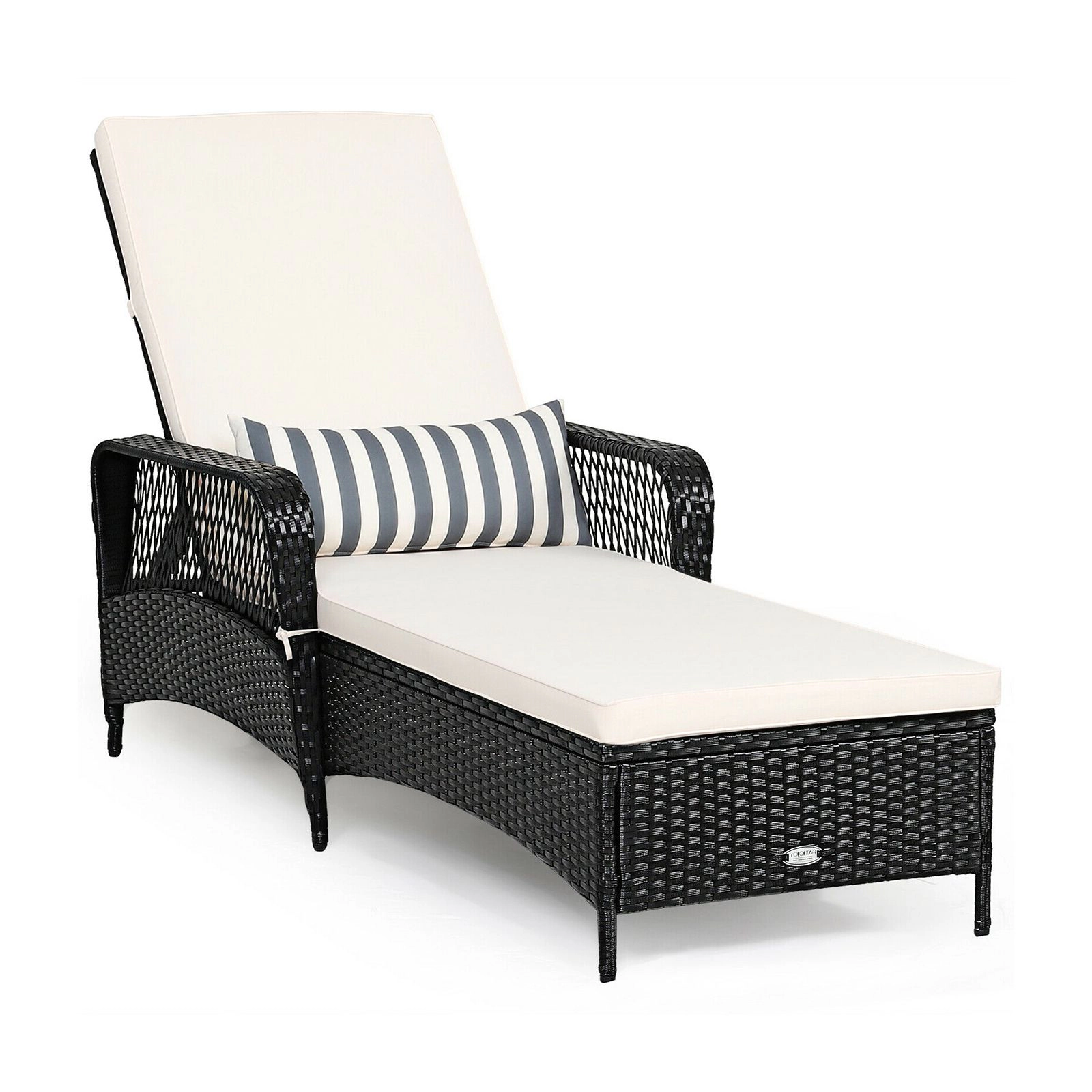 SlickBlue Outdoor Reclining Wicker Chaise Lounge with Lumbar Pillow