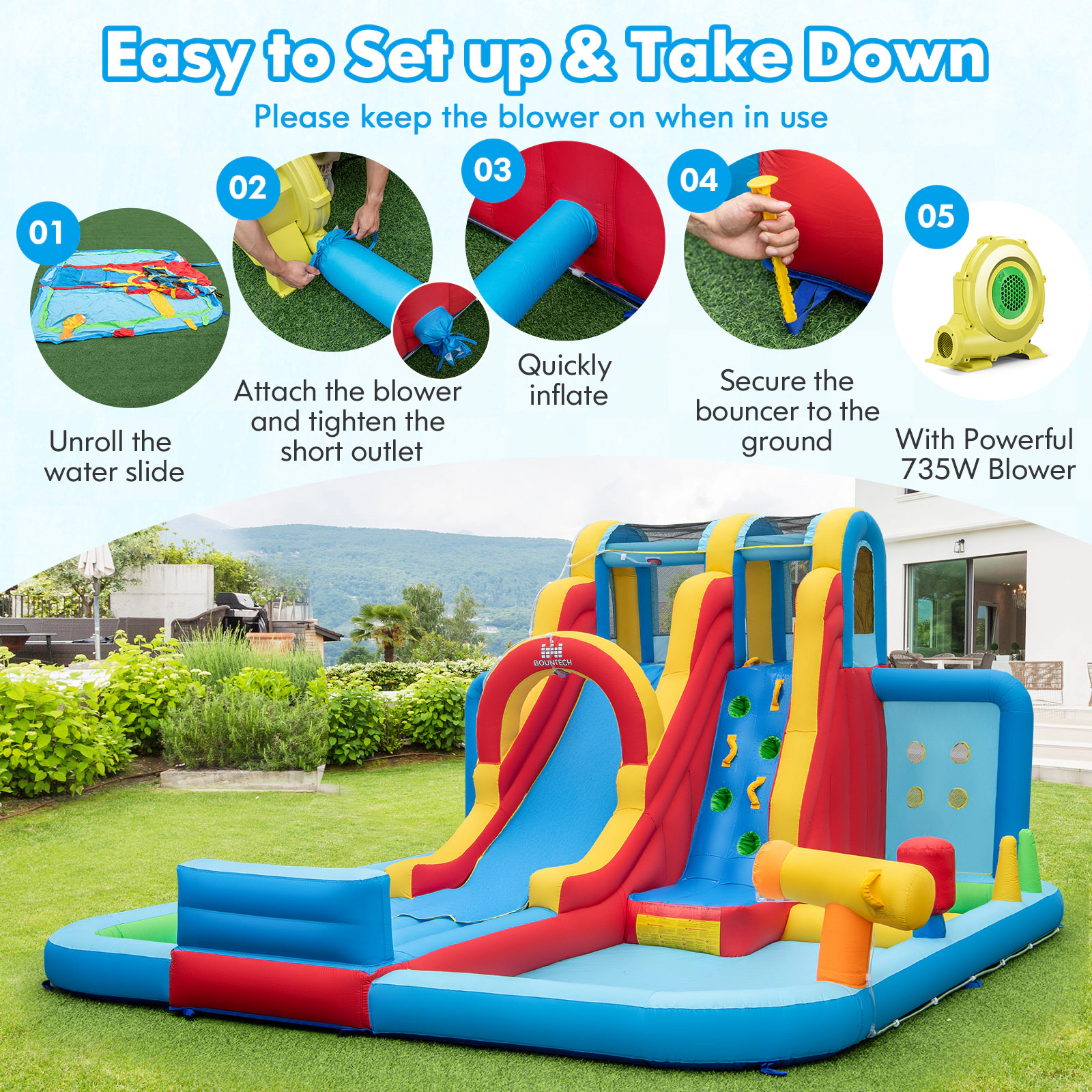 SUGIFT Inflatable Water Slide Park with 140-in Slide Dual Splash Pools Ball Pit and 735W Blower