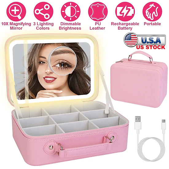 GBruno LED Lighted Travel Makeup Bag With Mirror