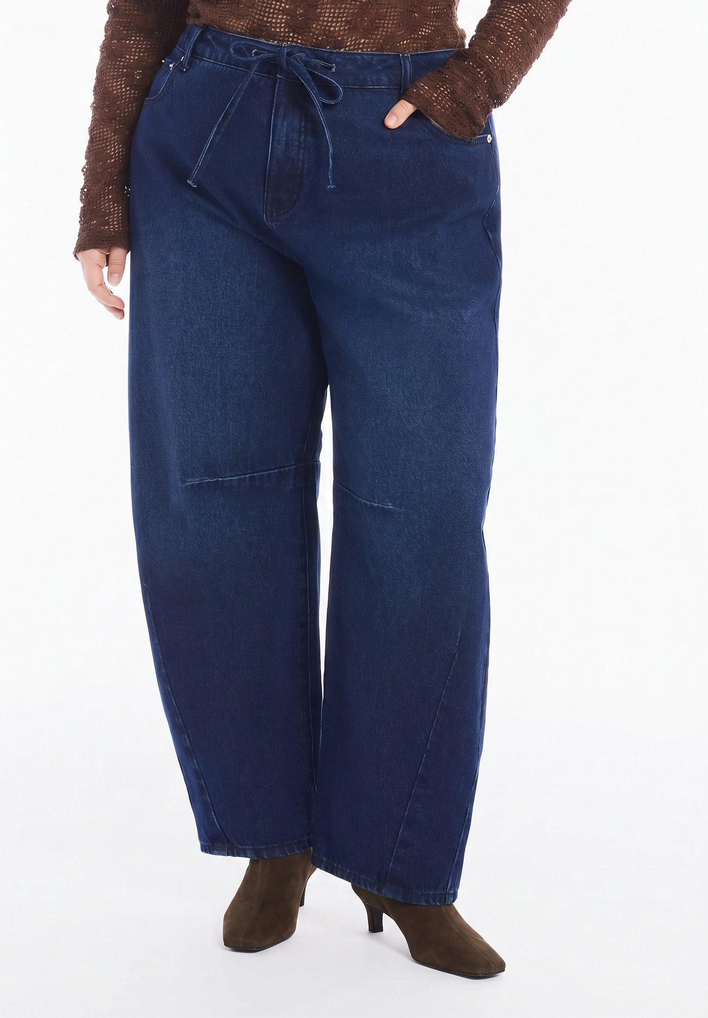 June & Vie Women's Plus Dramatic Drawstring Barrel Jean