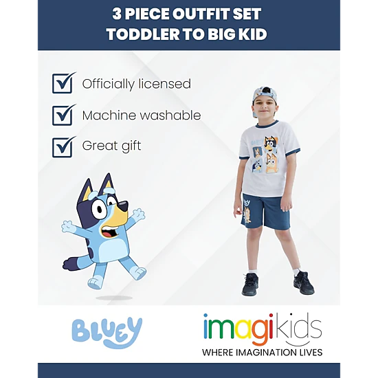 Bluey Boys' T-Shirt and Shorts Set with Hat