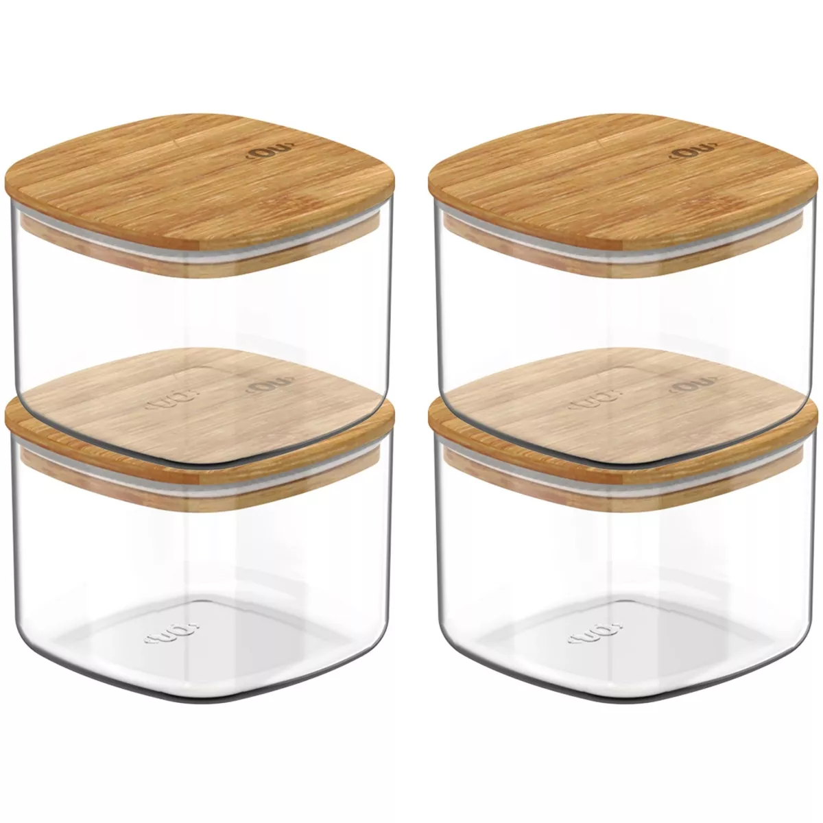 OU Airtight Food Storage Container Set 8pc, Clear Plastic Container w/ Leak Proof Bamboo Lid, Stackable Pantry Organizer