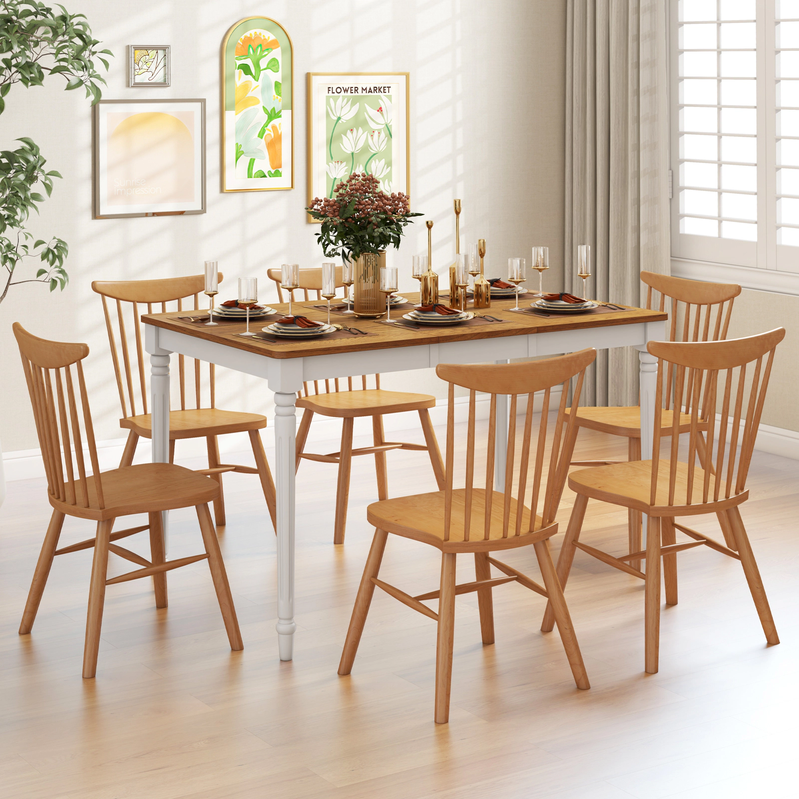 LJG Extendable Dining Table with Rubber Wood Legs for 4-8 People