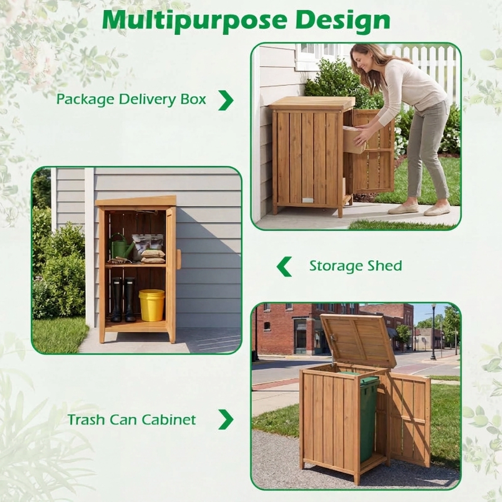SUGIFT Acacia Wood Package Delivery Box with Pneumatic Lid Removable Shelf and 88-lb Shelf Capacity