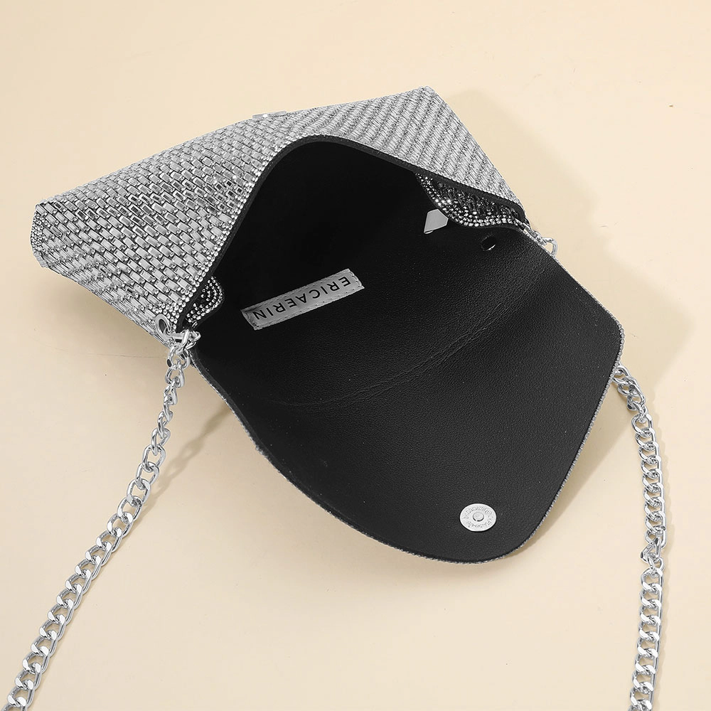 Fashnzfab Elegant Baguette Round Stone Bling Studded Envelope Evening Clutch Crossbody Bag