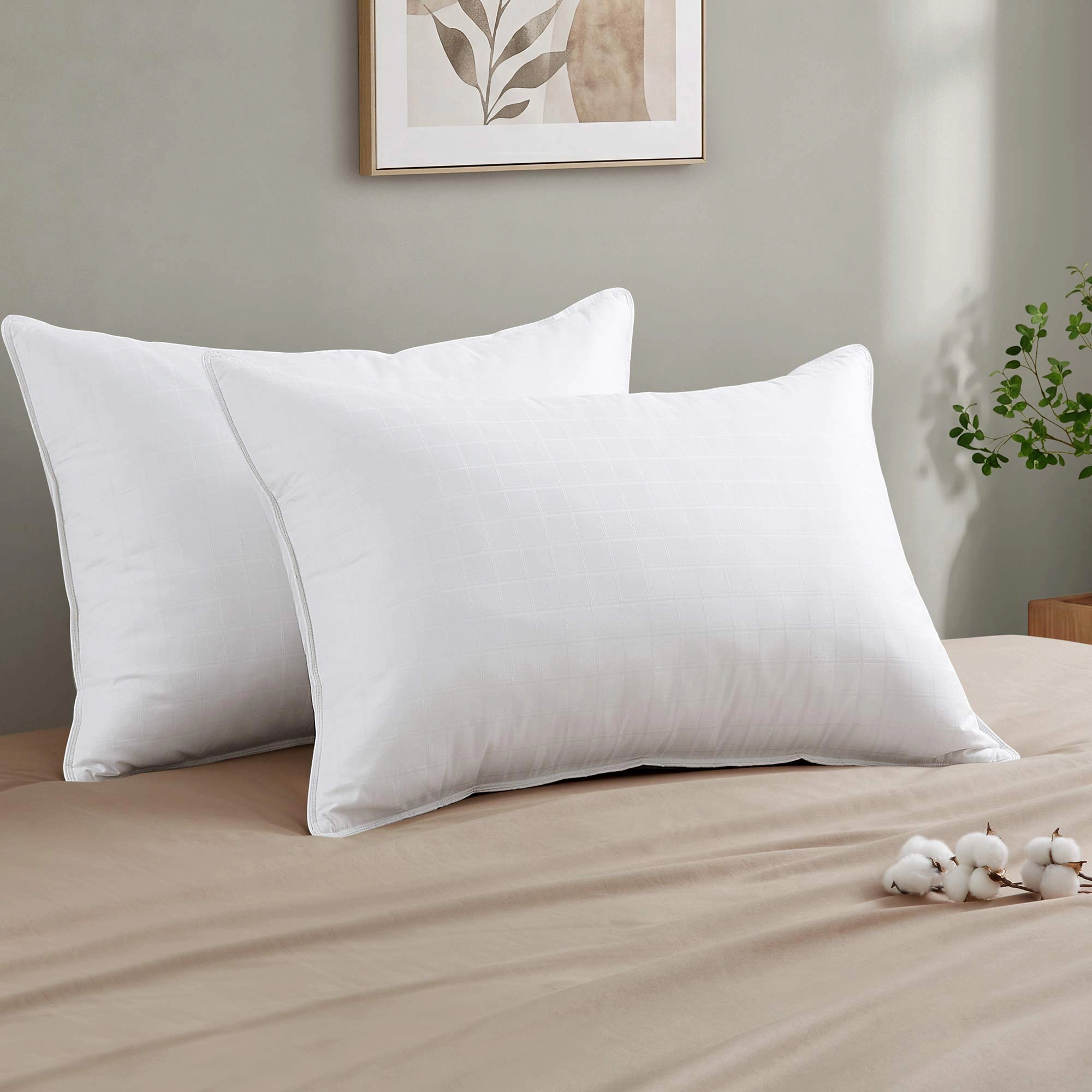 PEACENEST 300 Thread Count Cotton Goose Feather Pillows（Set of 2）