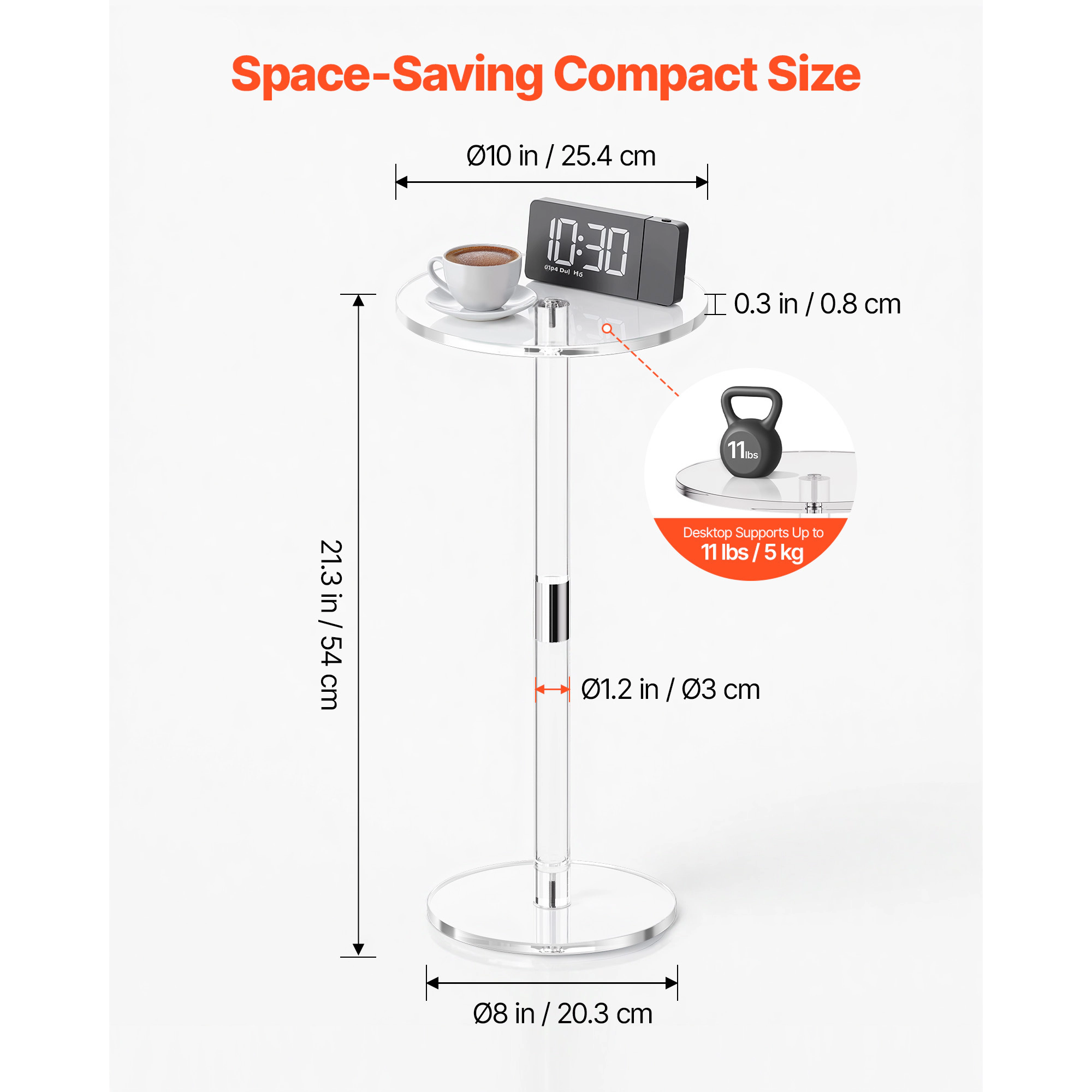 HONGGE Clear Acrylic Side End Table for Modern Desk