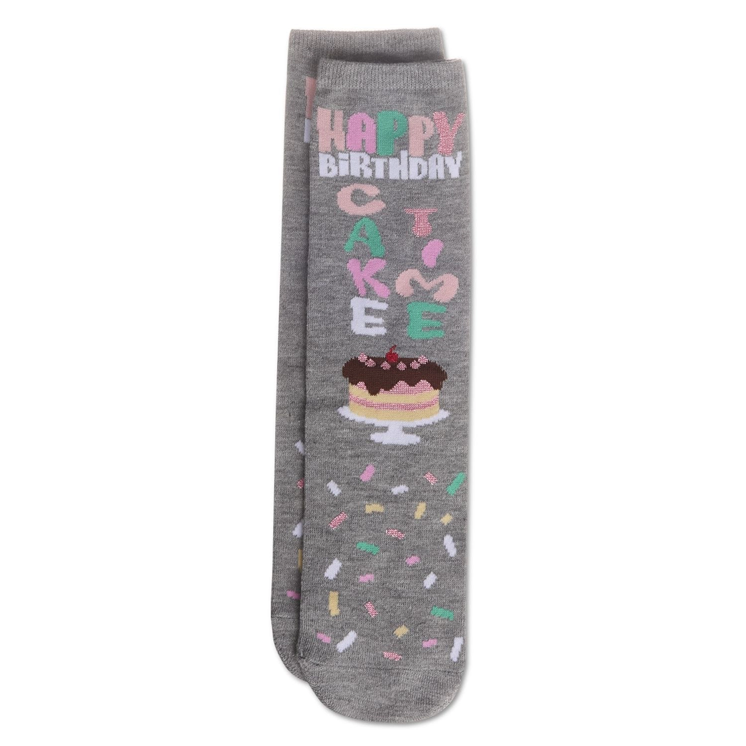 MeMoi Women's "Happy Birthday Cake Time" Greeting Card Crew Socks