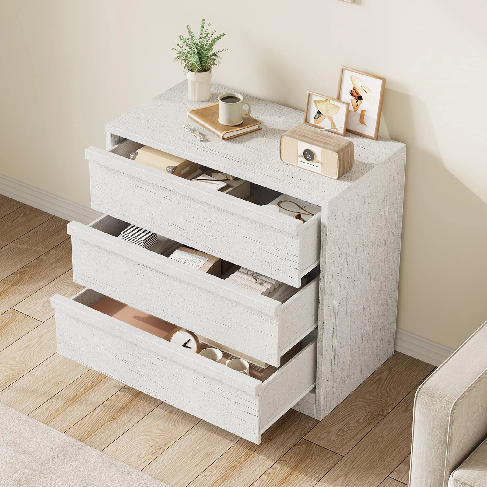 3 Drawer Dresser Nightstand, Modern Small Chest with Storage for Bedroom or Living Room