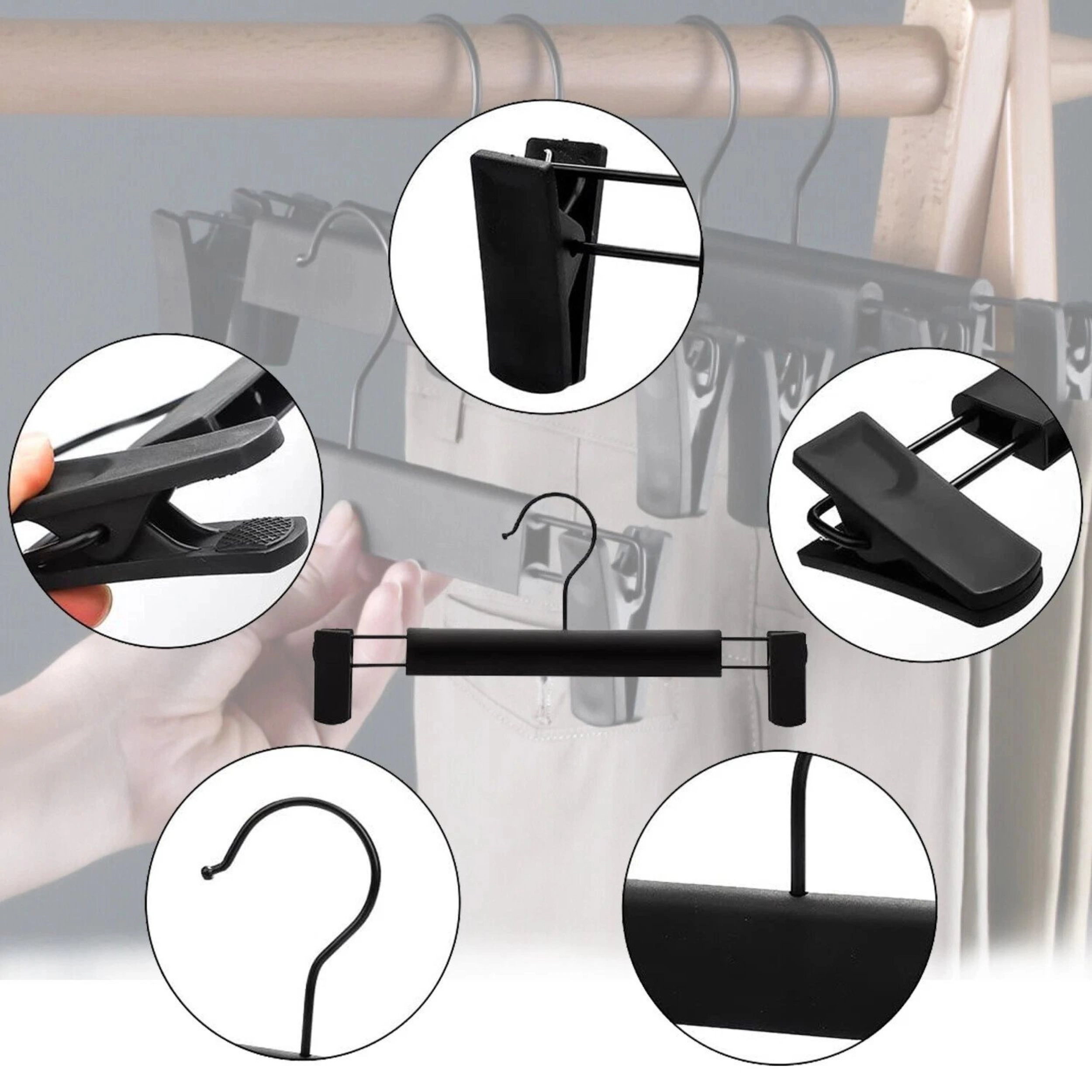 Home Collection Adjustable Clip Pants and Skirt Hangers Black