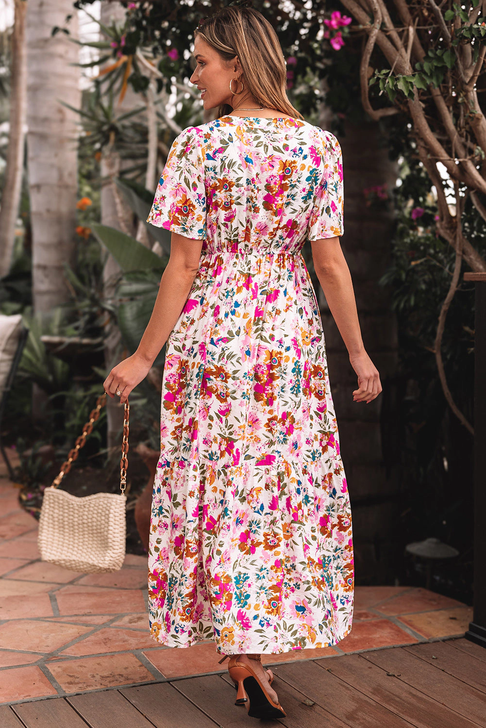 Threaded Pear Women's Kaitlyn Floral Short Sleeve Maxi Dress
