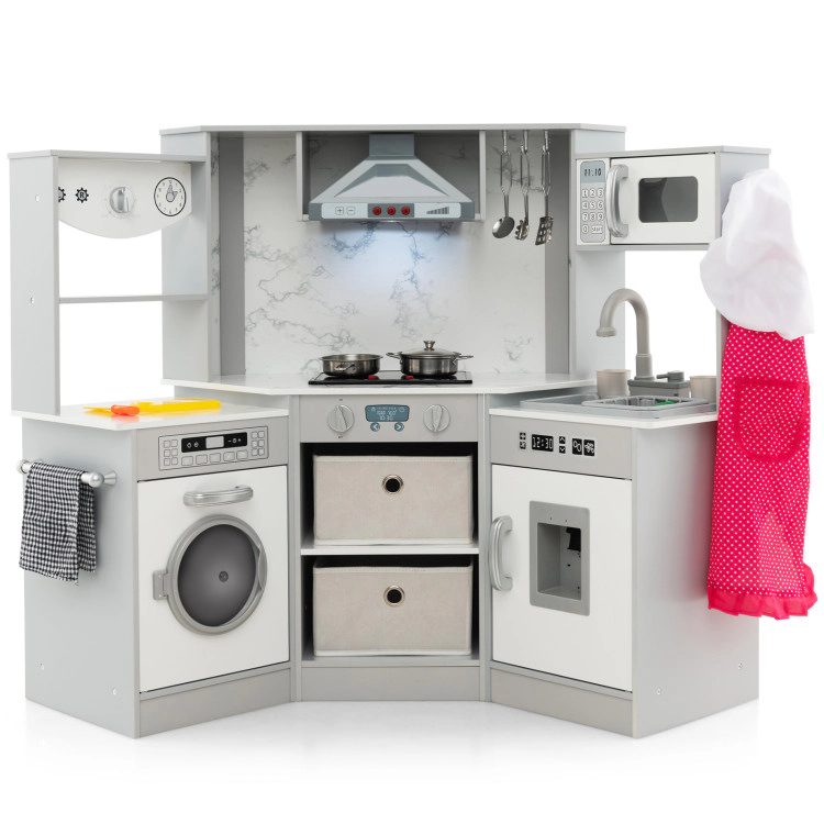 Hivvago Wooden Kids Play Kitchen Playset with Realistic Lights and Sounds