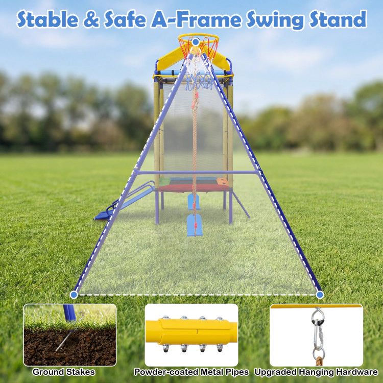 Hivvago 5-In-1 Kids Swing Set For Backyard With Heavy-Duty Metal Swing Stand