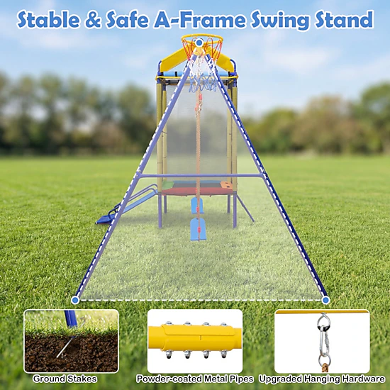 Hivvago 5-In-1 Kids Swing Set For Backyard With Heavy-Duty Metal Swing Stand