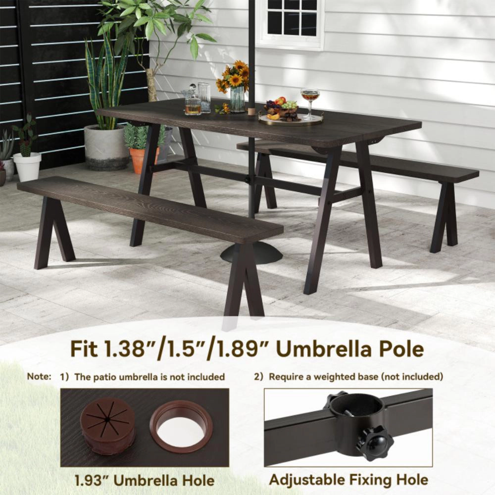 Hivvago 3 Pieces Outdoor Picnic Table And Benches Set For 6 People