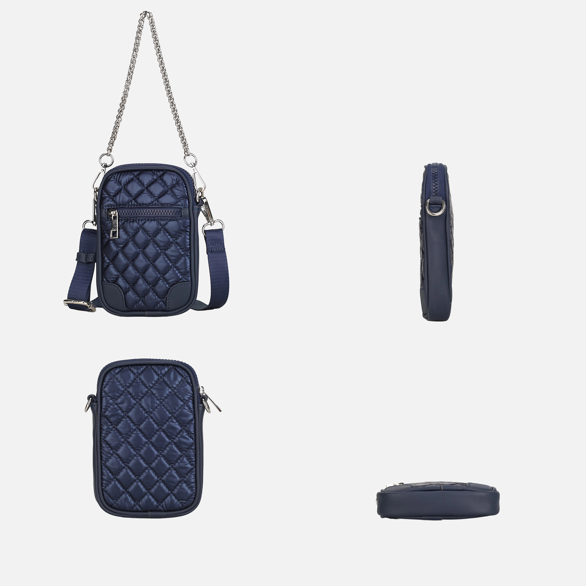 Mia K Collection Betty Compact Smartphone Crossbody Bag - Quilted Metallic Nylon with Vegan Leather