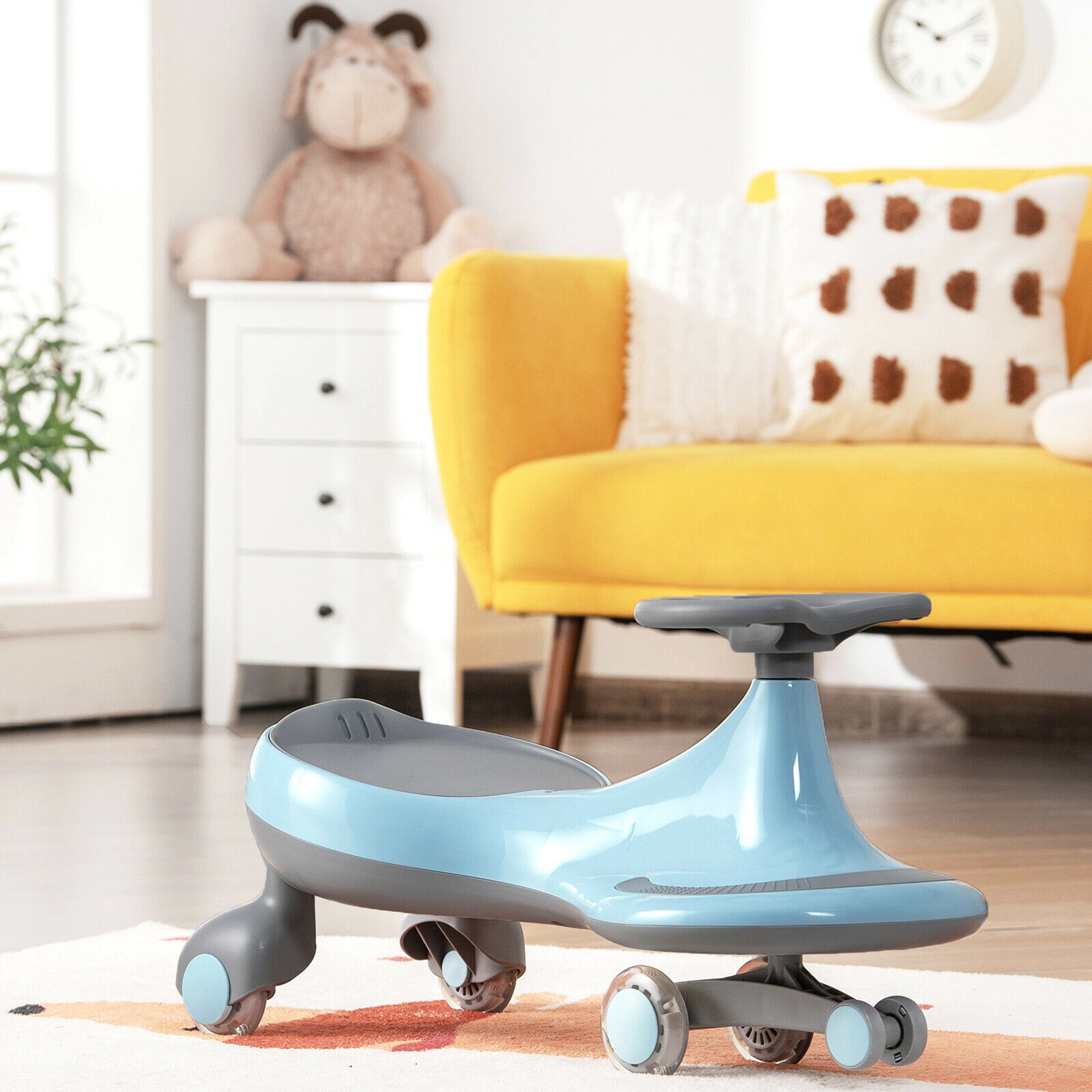 Costway Wiggle Car Ride-on Toy w/ Flashing Wheels for Toddlers & Kids Blue