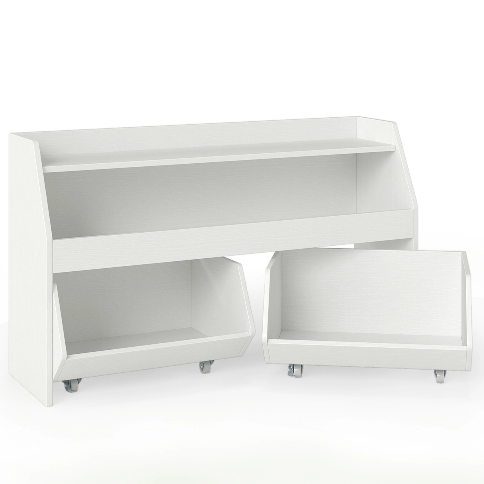 SUGIFT Kids Toy Storage Organizer Wooden Bookcase with 2 Movable Drawers 176-lb Capacity 3+ Years Gray/ White