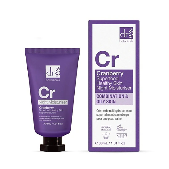 Dr Botanicals Cranberry Superfood Night Moisturiser 30ml - Anti-Aging Hydrating Night Cream