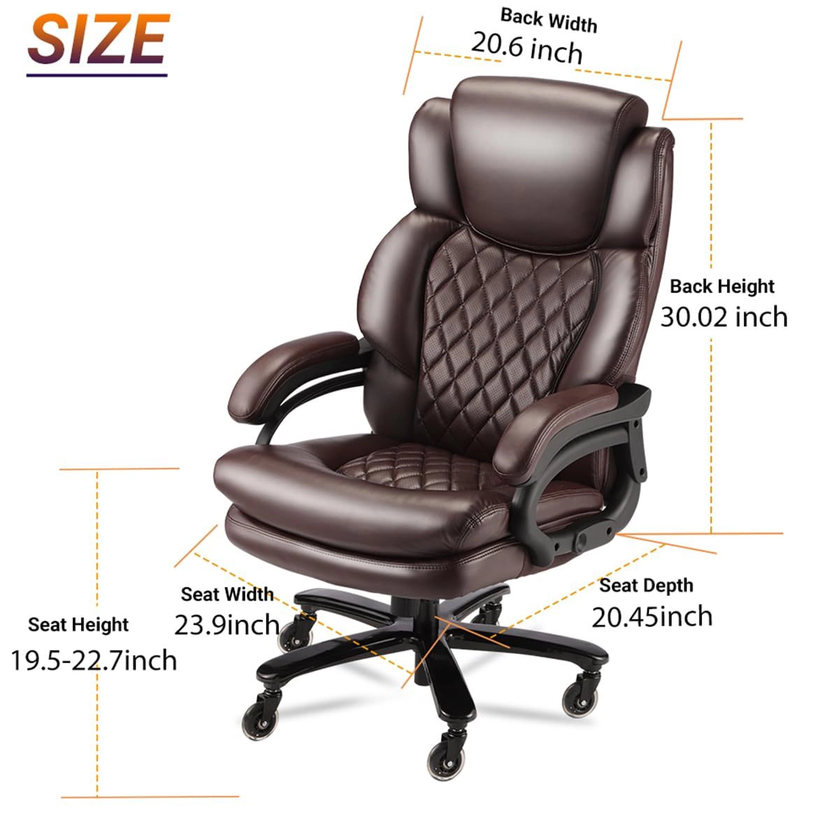 Platinum-Level Office Chairs Big And Tall Office Chair 500lb Capacity Wide Spring Seat 360 Swivel Ergonomic Desk Chair