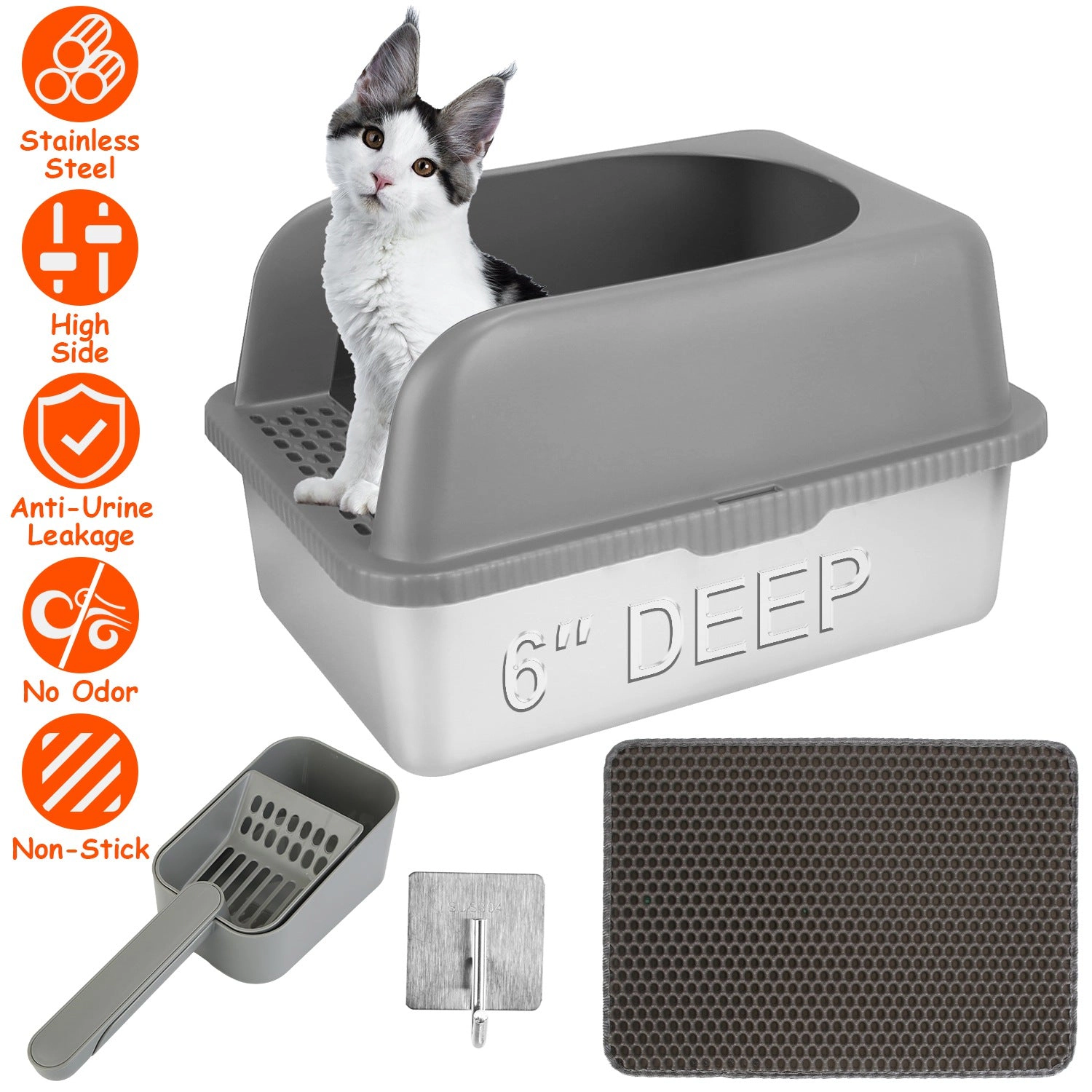 GBruno Enclosed Stainless Steel Cat Litter Box