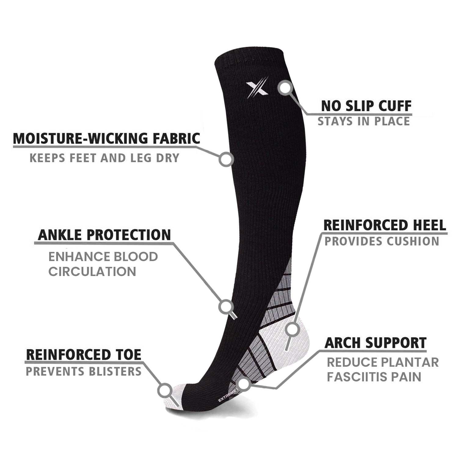 Extreme Fit Unisex Sports Compression Socks - Made For Running, Athletics, Pregnancy And Travel - 6 Pair