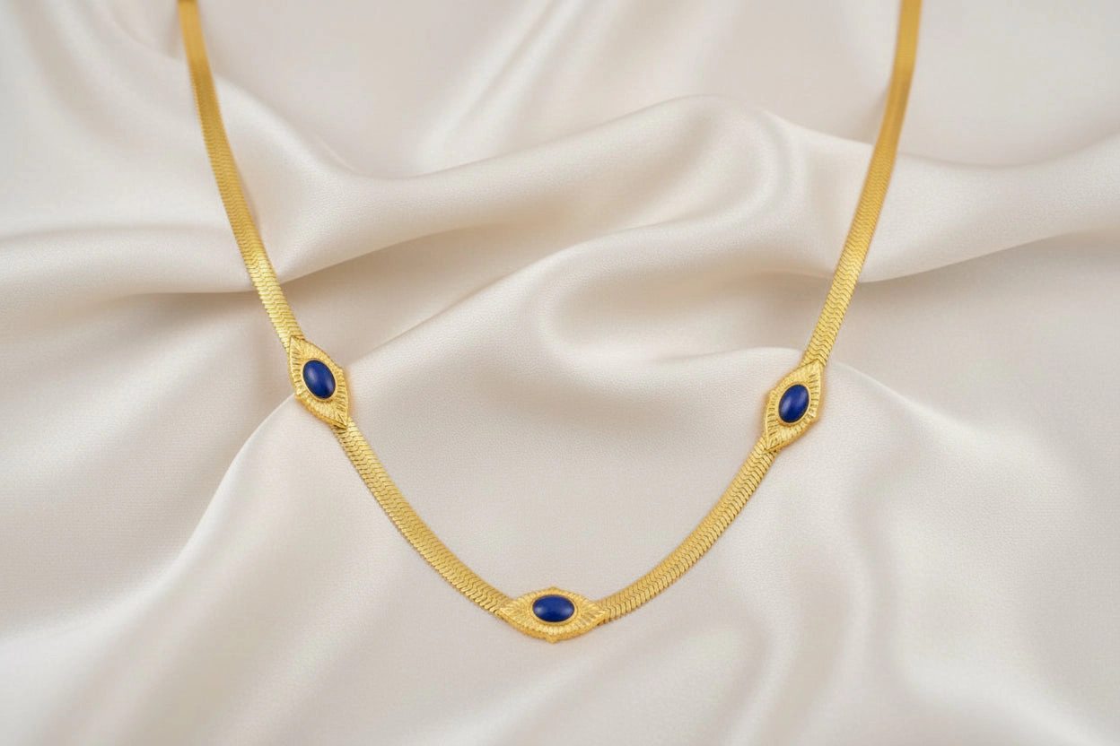 DressAtR Women's Blue Enamel 18K Gold Plated Necklace