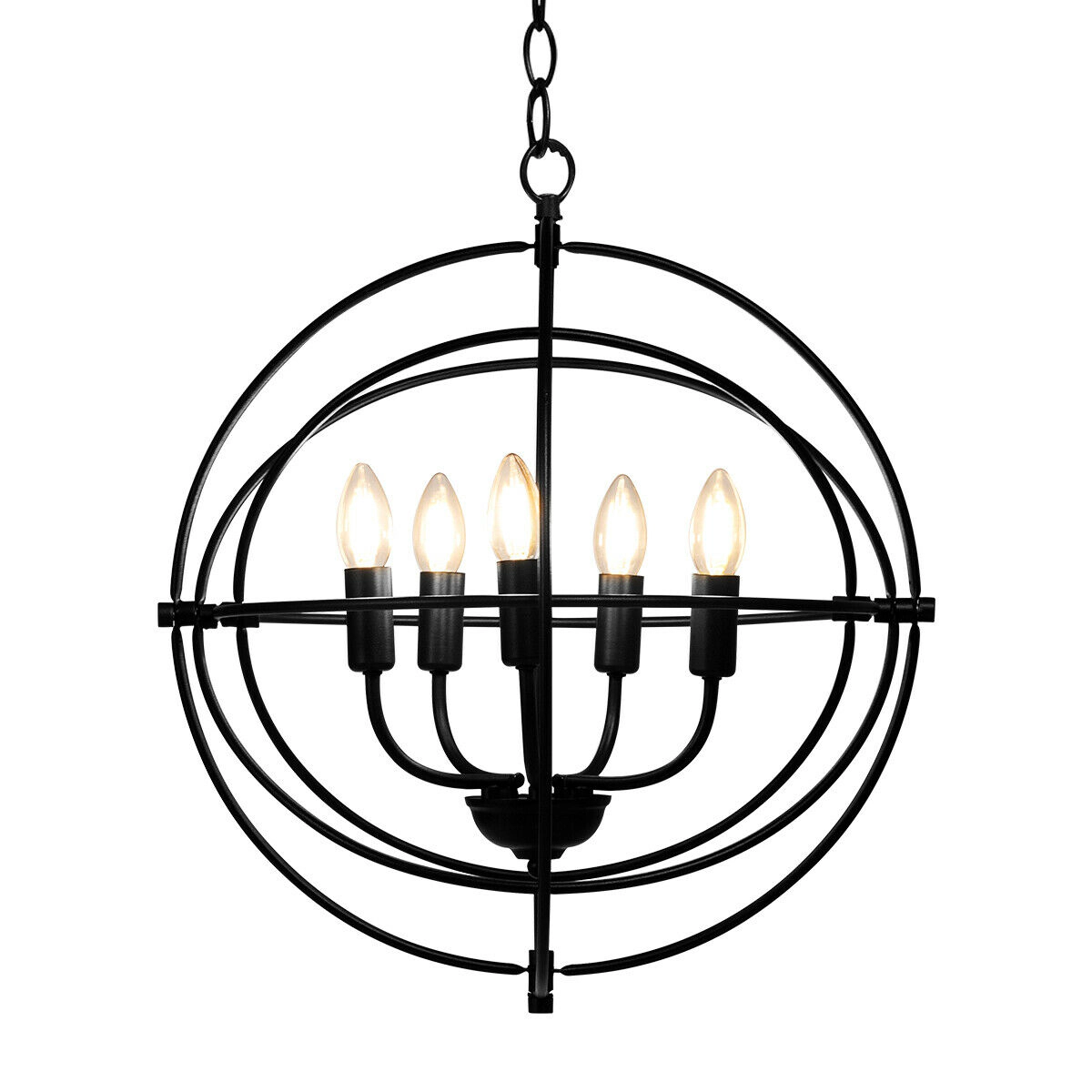SUGIFT 5-Light Pivoting Interlocking Rings Iron Orb Chandelier 20-in x 20-in 55-in Drop E12 Sockets Black
