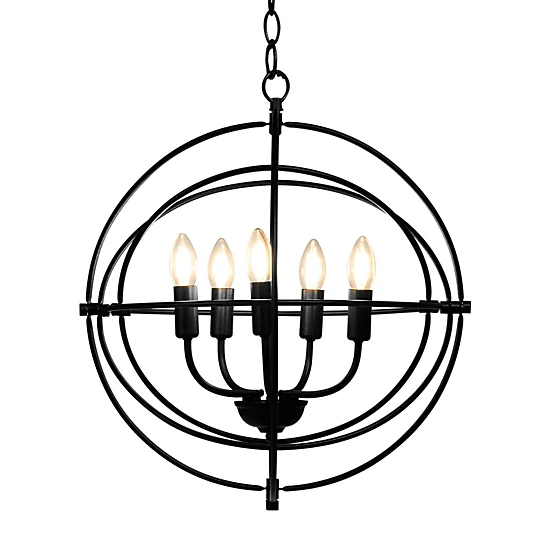 SUGIFT 5-Light Pivoting Interlocking Rings Iron Orb Chandelier 20-in x 20-in 55-in Drop E12 Sockets Black