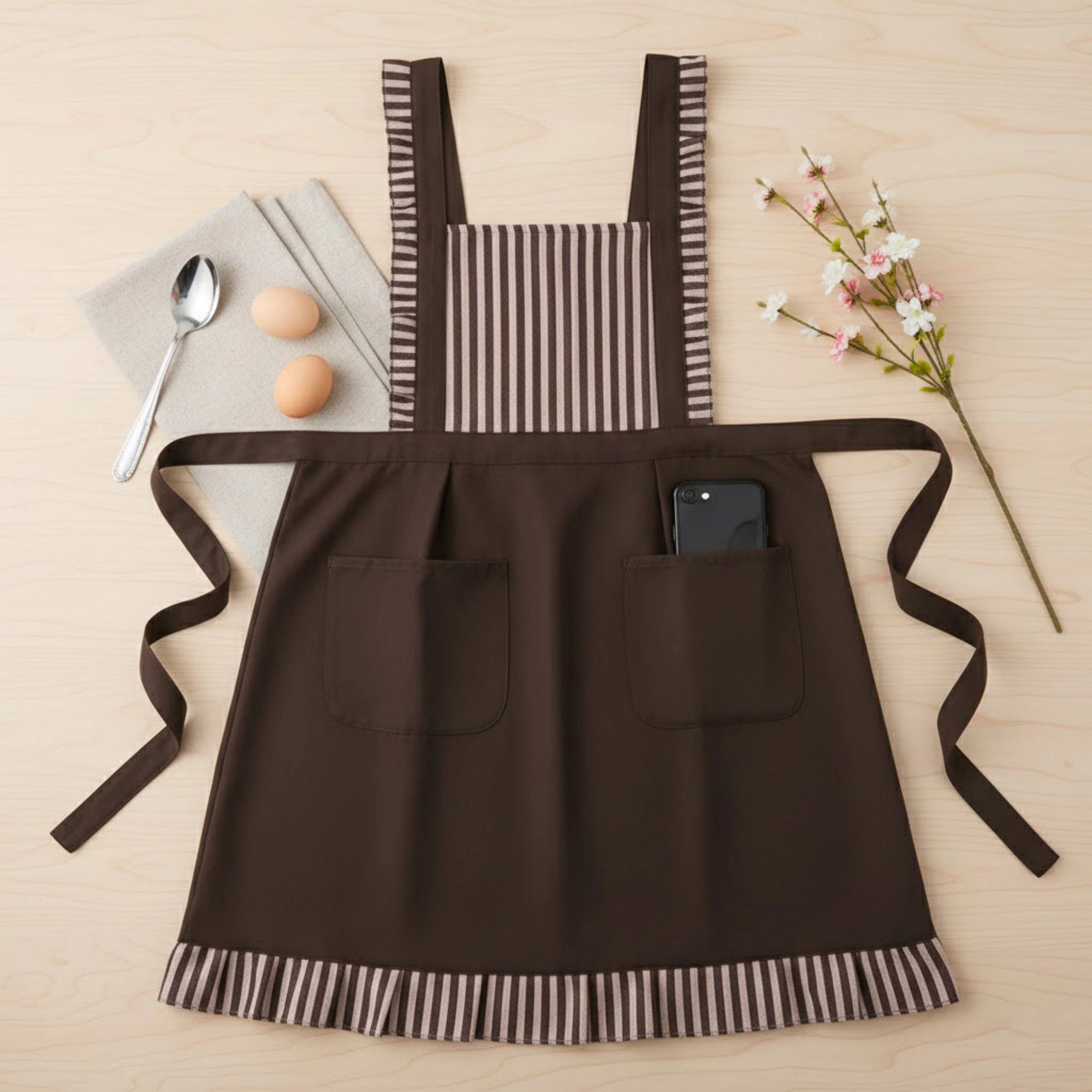 Alilang Unisex Striped Full Bib Apron with Ruffle Straps Dual Pockets and Waist Ties
