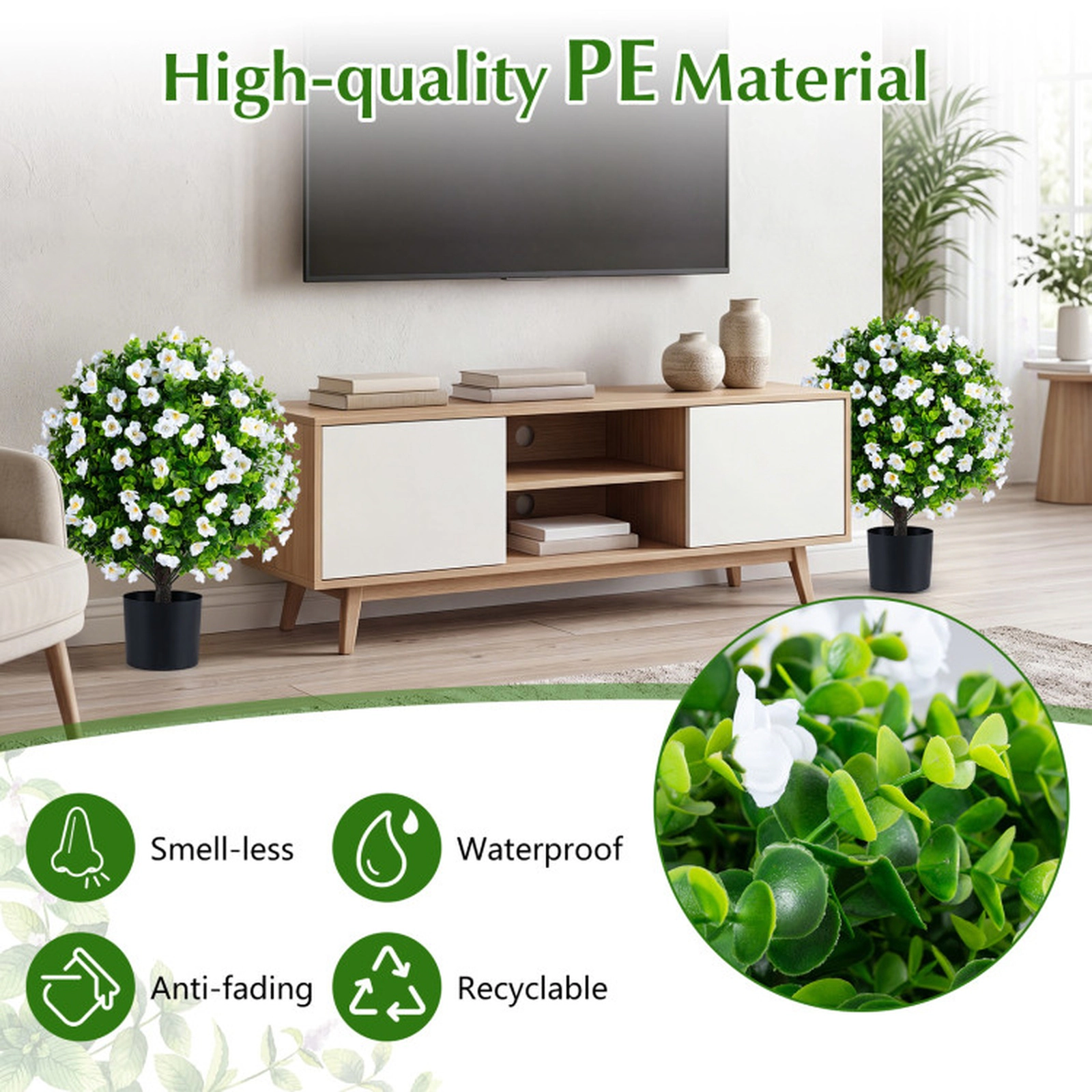 SUGIFT 2-Pack Blossom Accent Cement Planter Artificial Eucalyptus Topiary Trees 23-in Tall 6-in x 5-in Pot White