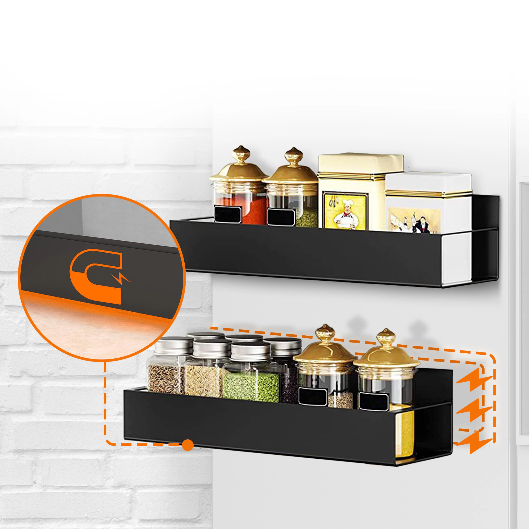 Cheer Collection Set of 2 Magnetic Spice Storage Organizers with Heavy-Duty Metal Shelves