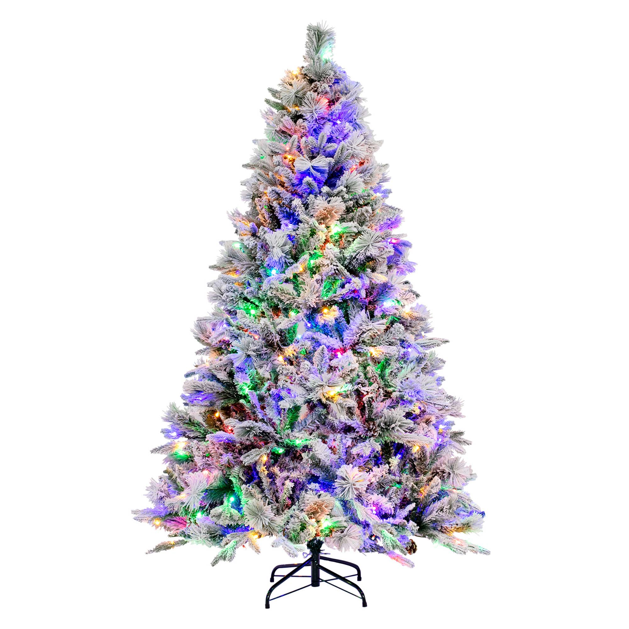 Costway 7 FT Pre-Lit Snow Flocked Christmas Tree Hinged Xmas Tree with 8 Modes 320 Lights
