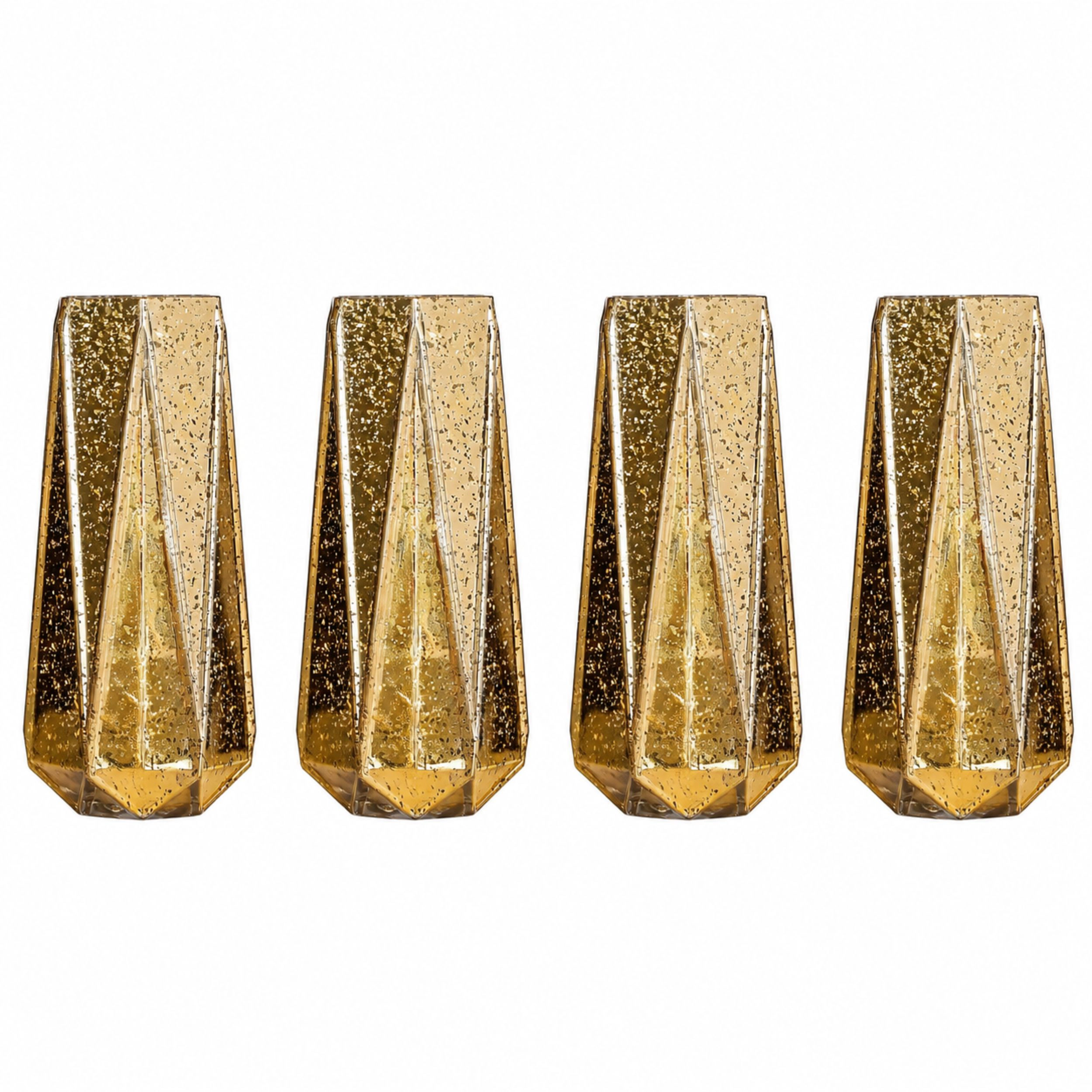 Home Collection Set of 4 8-Inch Mercury Glass Geometric Vases