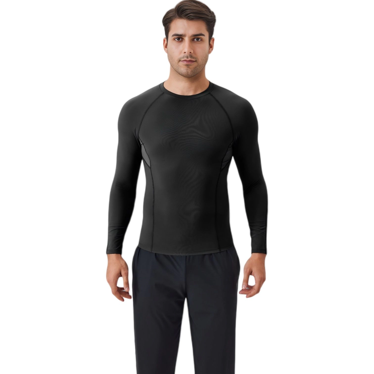 Anna-Kaci Men's Long Sleeve Compression Shirt with Stretch Fit and Athletic Seam Detailing