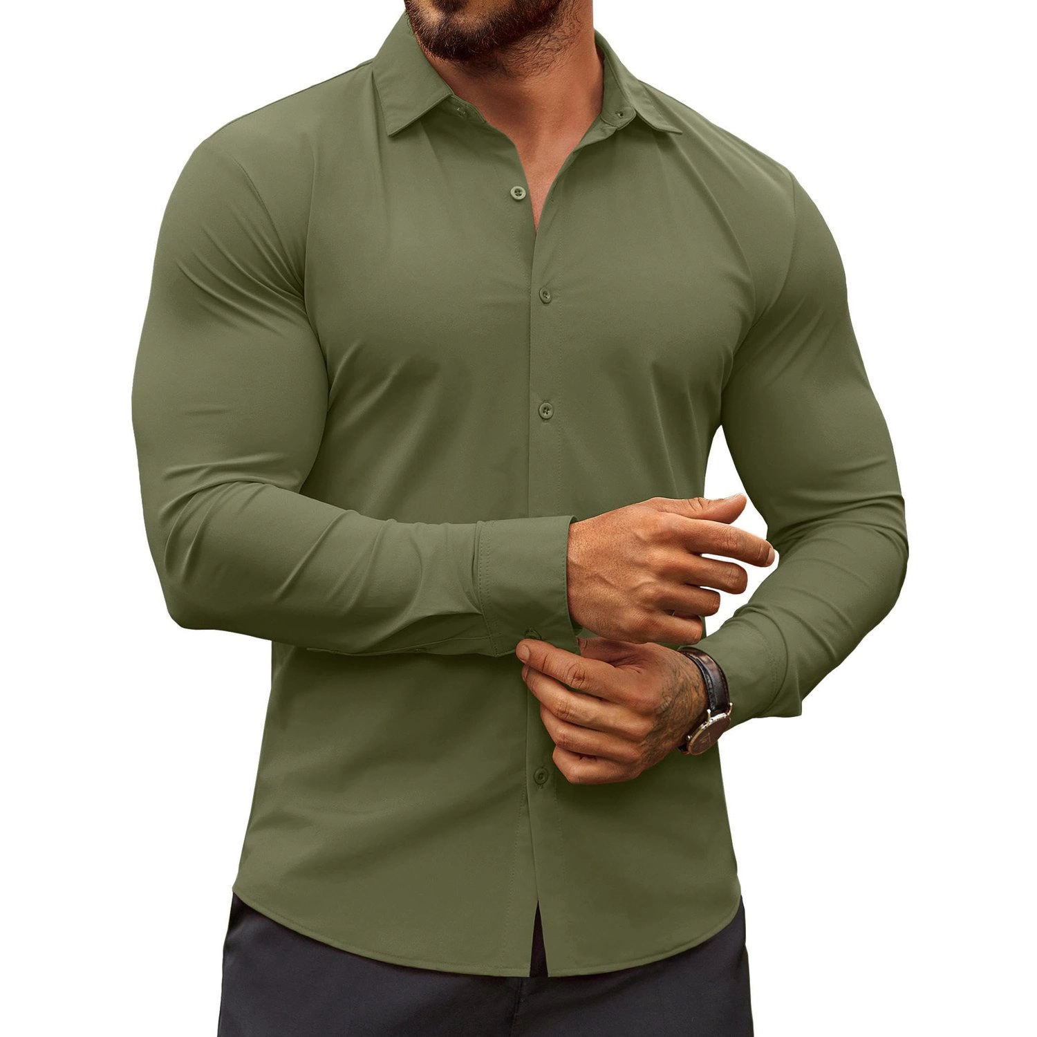 COOFANDY Mens Dressy Long Sleeve Shirt Fall Button Down Collar Slim Fit Casual Top
